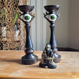 Gothic unique painted eyeball candle holders. Candle holder set of 2.